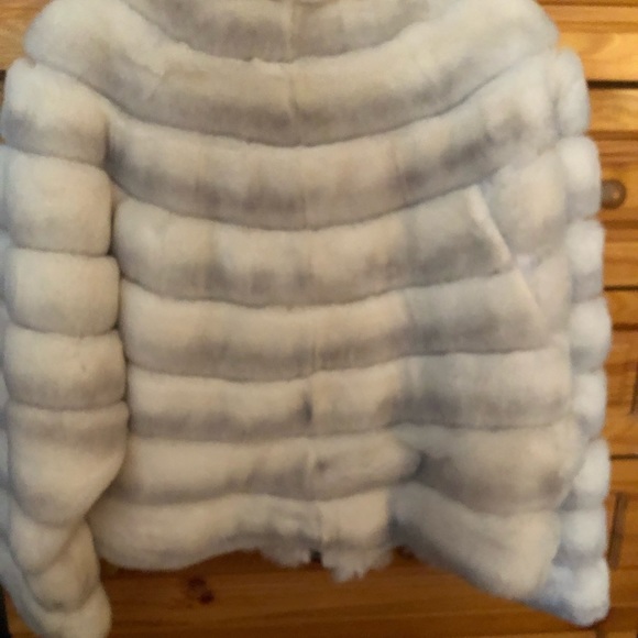 Fur Genuine Rex Light Grey Ombré Zip Front Jacket size L Brand new with tags - Picture 7 of 11